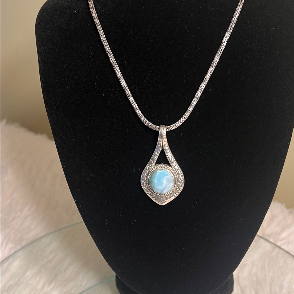 Luxury Artisan of Bali Larimar Pendant, Artisan-Crafted in Solid Sterling Silver